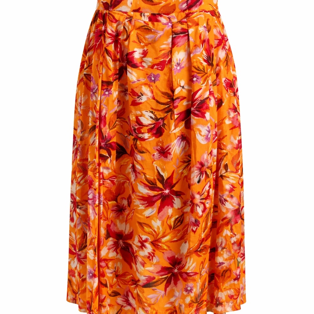 H&M Orange Floral Midi Skirt | Pleated Summer Skirt | Size 6